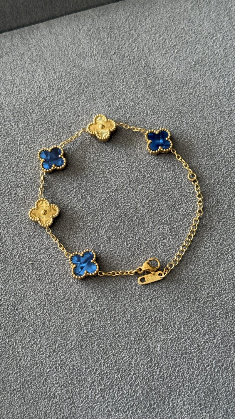 PULSERA TRÉBOL AZUL / ORO