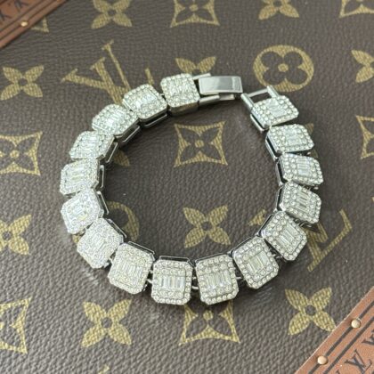 PULSERA DIAMANTES PLATA 20 CM